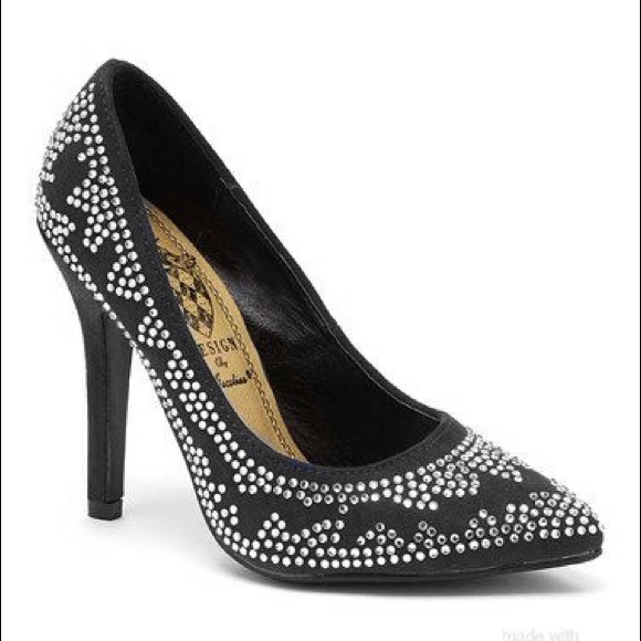 black heels with silver rhinestones